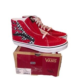 Vans Sk8-Hi Reflect Check Flame Red Sneakers Junior Sz 7 New In Box